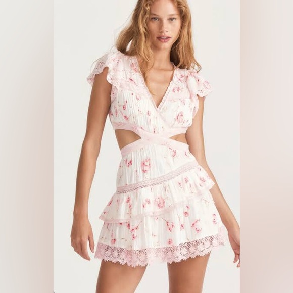LOVESHACKFANCY
Audrina Tiered Cutout-Waist Mini Lace Dress - Picture 1 of 4